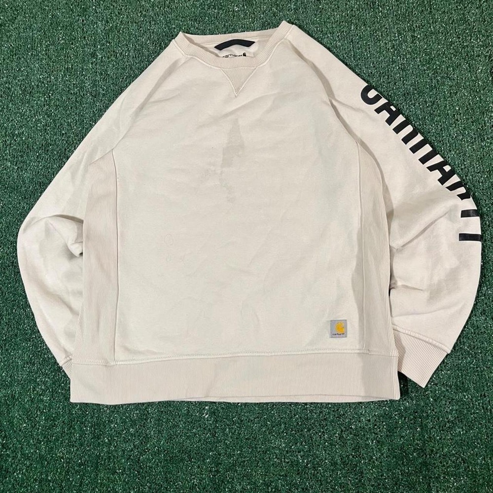 Carhartt Cream White Graphic Crewneck Sweatshirt Mens Large Relaxed Fit 0196